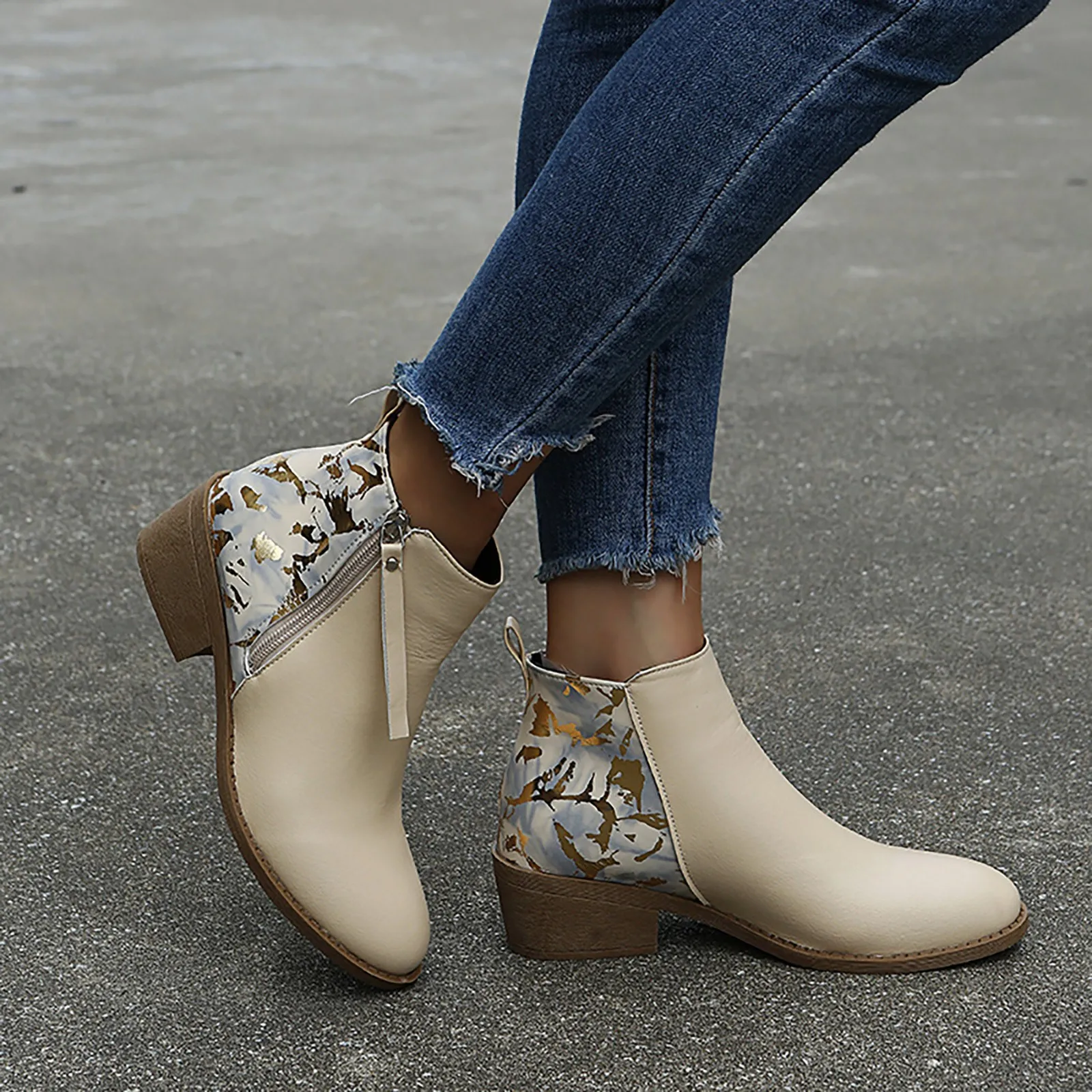 

Fashion Ankle Boots Winter Boots Women Pu Leather Snake Print Square Heels Shoes Vintage Round Toe Casual Bottine Femme