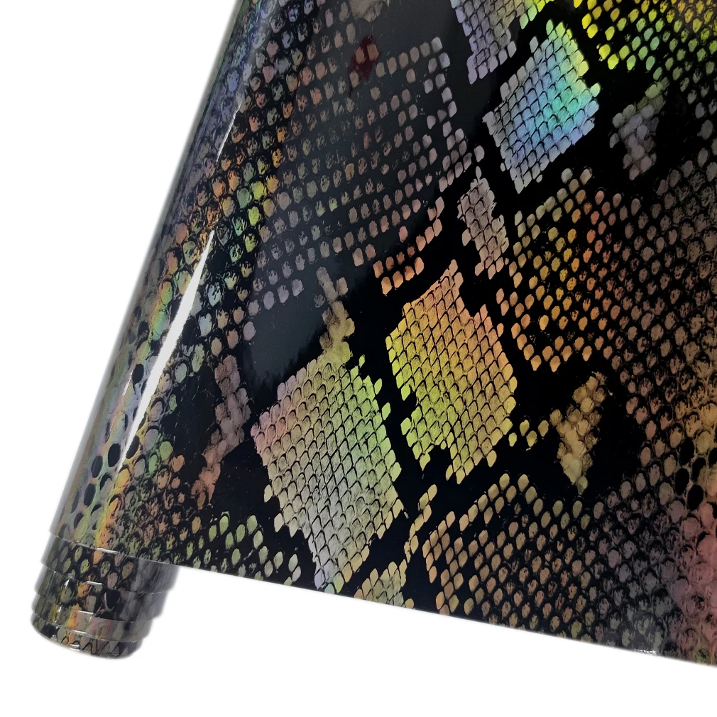 

Snake Skin Mirror Holographic Metallic PU Printed Synthetic Leather Fabric By Yard for Making Hair Bow/Shoe/Handbag 46x135cm