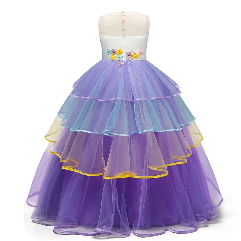 Детское платье принцессы с единорогом Радужное в несколько рядов - купить по