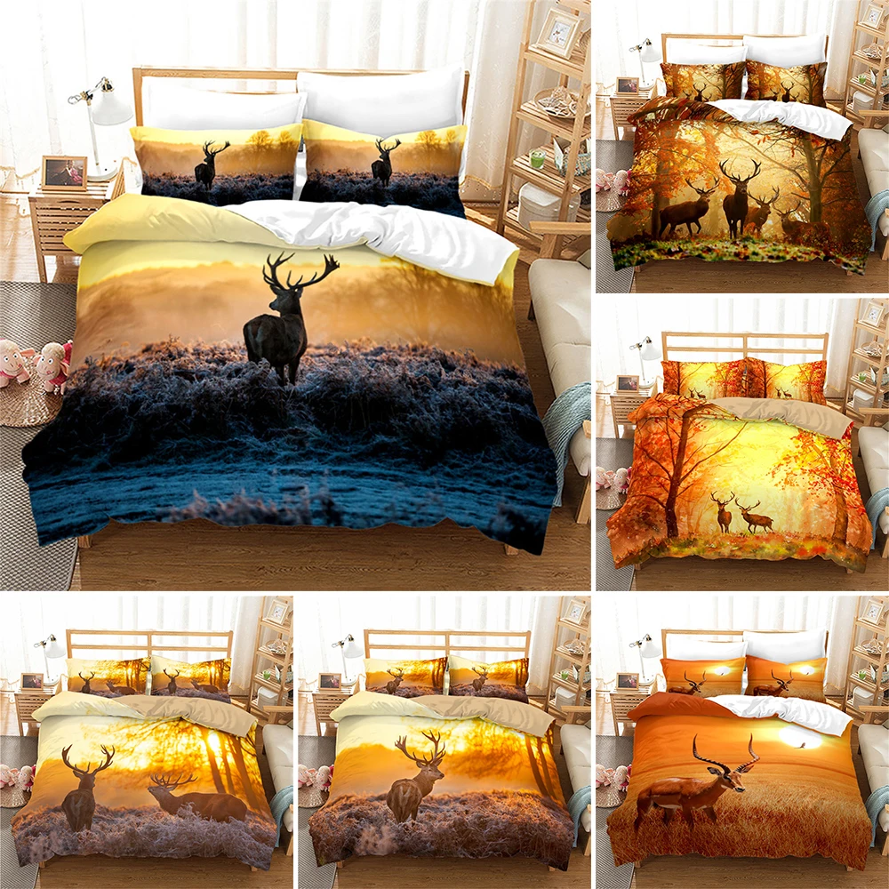 

3D HD Deer Print Duvet Cover 2/3pcs Full Twin Size Animals Theme Bedding Set Quilt/Comforter Cover For Boys Girls Bedroom Decor