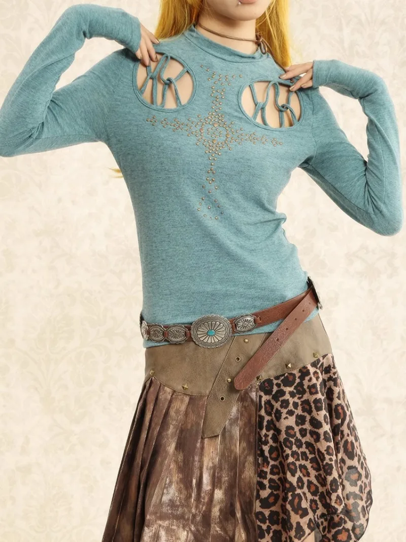 Yabi Personality Wasteland Punk вязаная нижняя рубашка легкая азиатский стиль ретро японская