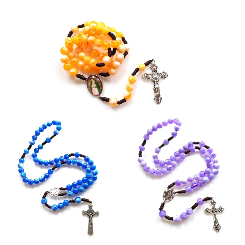 

Delicate Rosary Beads Catholic Necklace with Jesus Christ Religious Amulet