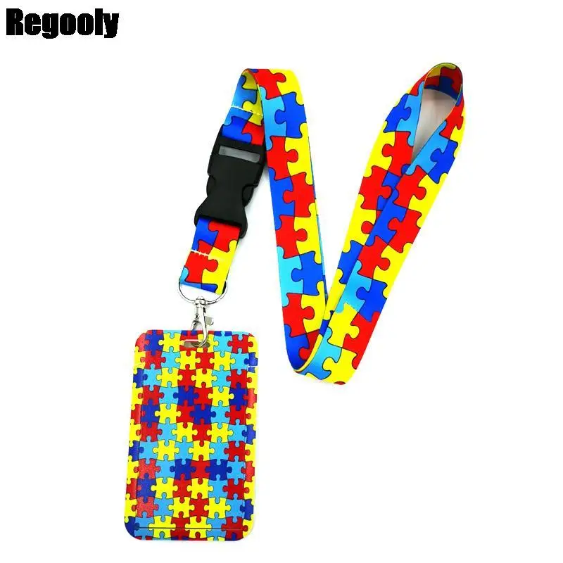 

10pcs Autism Pattern Anime Lanyard Badge Holder ID Cards Lanyards Mobile Phone Rope Key Lanyard Neck Straps Keychain Key Ring