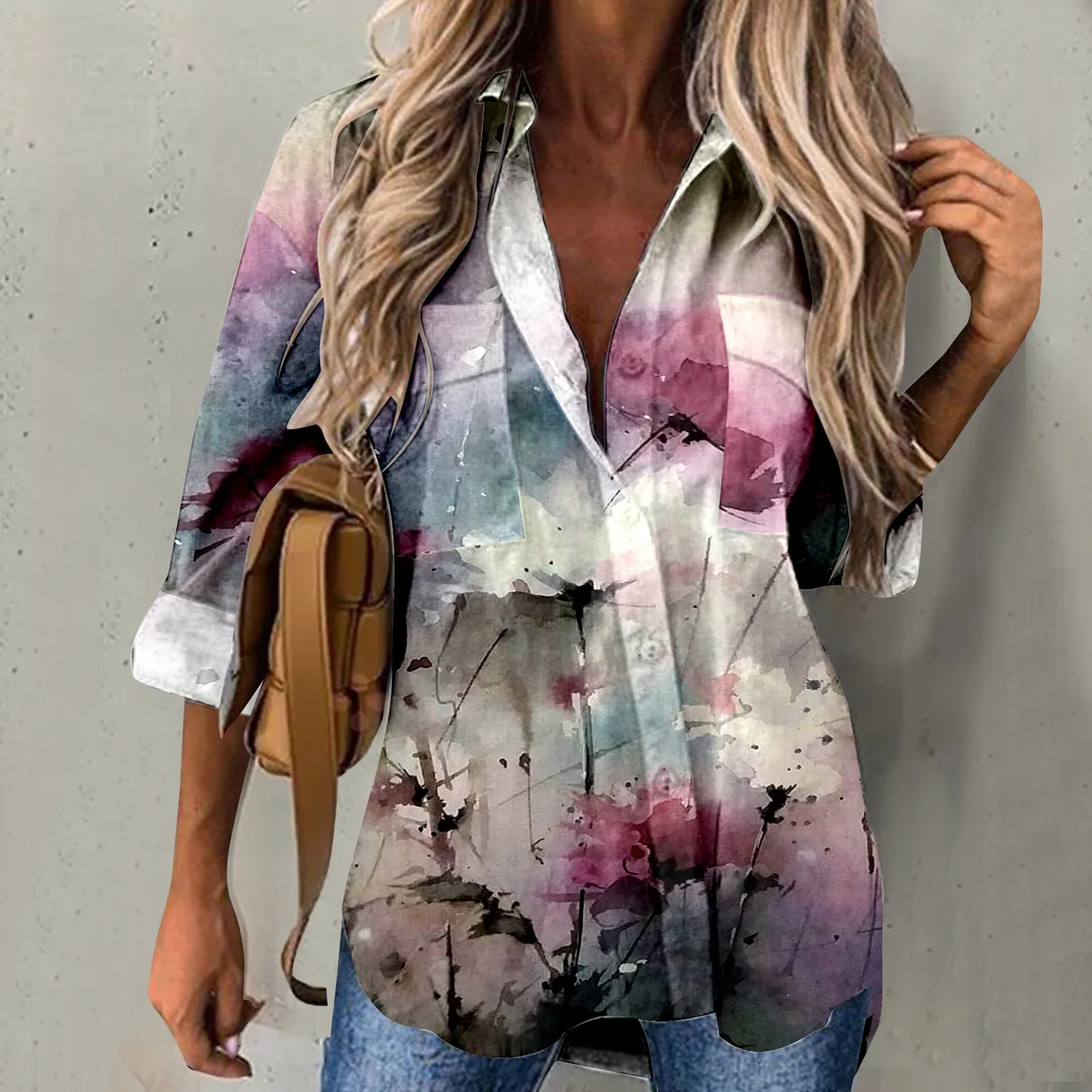 

2022 New Hot Women Casual Shirt Long Sleeve Shirt Printed Shirt Turn Down Collar Top Blouse Fashionable Vintage Versatile Shirts