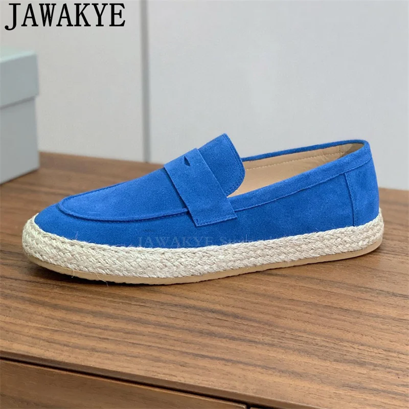 Мужские новые замшевые кожаные ботинки с круглым носком слипоны для вождения