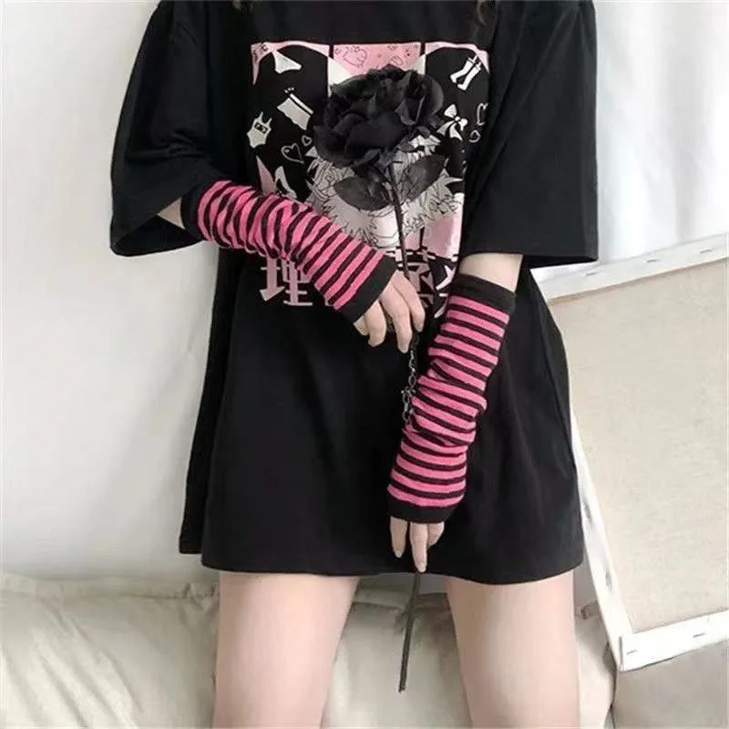 

Women Long Fingerless Gloves Fashion Striped Elbow Gloves 2021 Winter&Autumn Warmer Warm Knitting Mittens Gloves Unisex