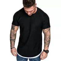 hot men t shirts pleated wrinkled slim fit o neck short sleeve muscle solid casual tops shirts summer basic tee new