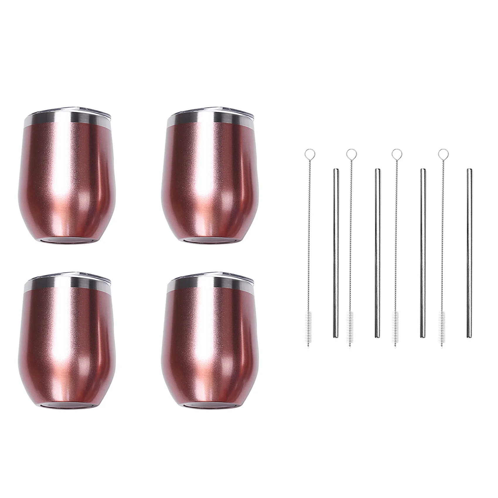 

4 Pack 12 Oz Stainless Steel Stemless Wine Glass/Mug,with 4 Straws Insulated Thermal Wine Tumbler with Lids for Coffee