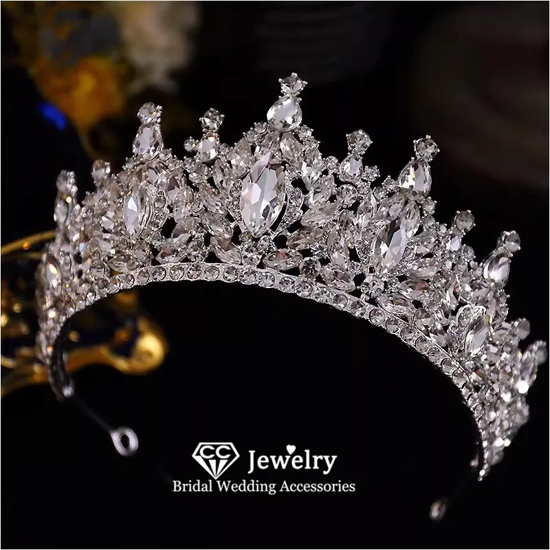 

CC Bridal Crown Women Hair Accessories Wedding Headpiece Engagement Jewelry Crystal Pageant Diadem Sparkly Headdress Tiara AN333
