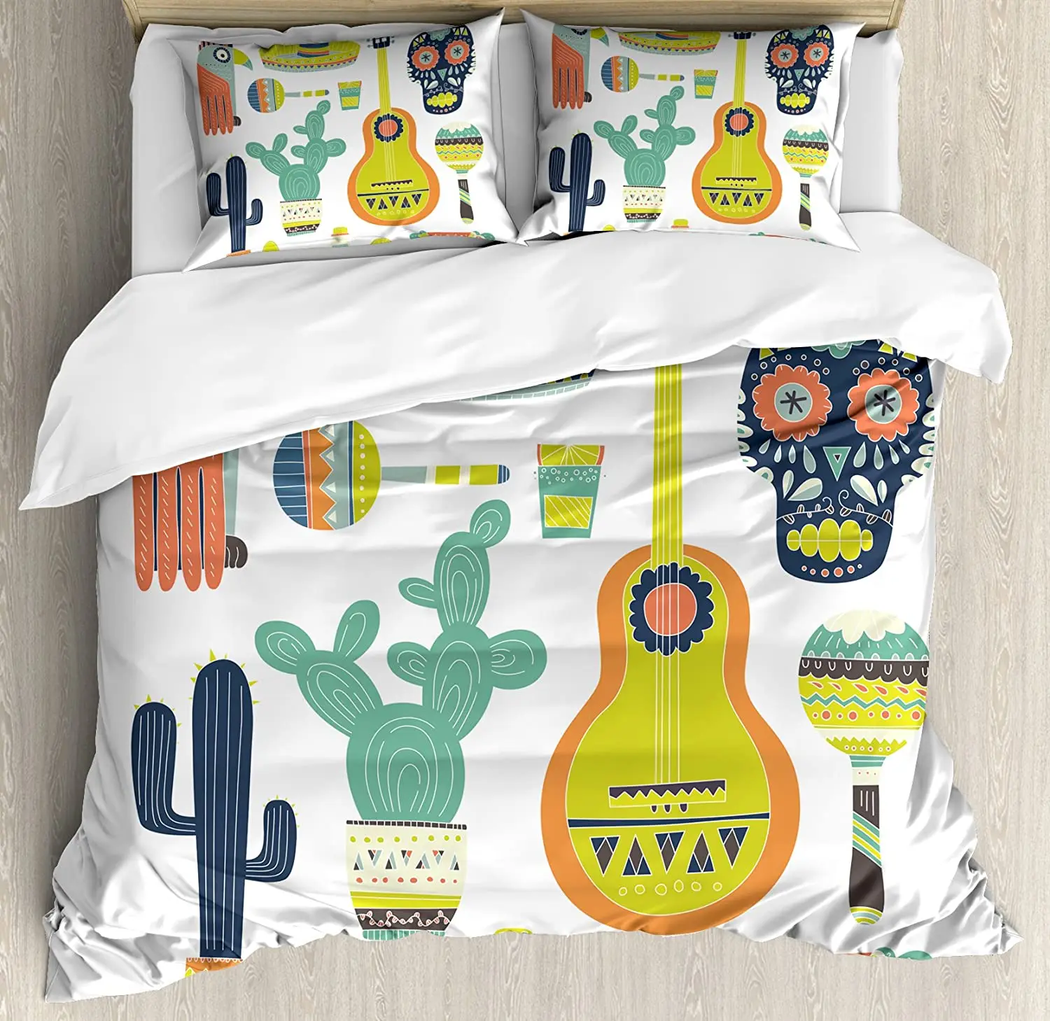 

Комплект постельного белья Fiesta, символов из Мексики, гитара, лицо, Aztec Ma, комплект из 3 предметов, пододеяльник, Комплект постельного белья, по...