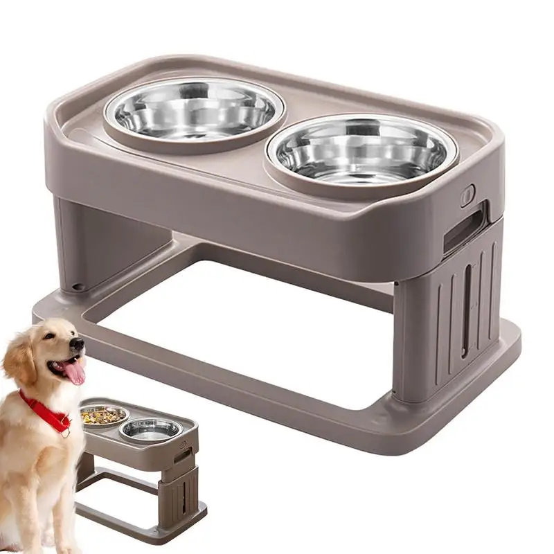 

Adjustable Dog Bowl Stand Neater Feeder For Dogs Mess Proof Elevated Bowls With 2 Food Bowls No Slip 3 Heights For Dog & Cat