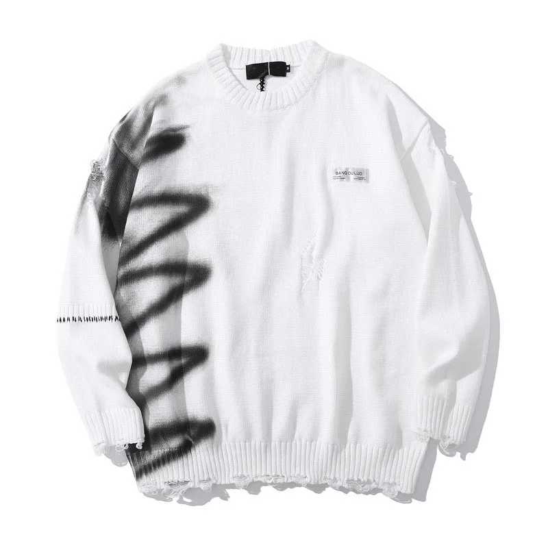 

New Autumn Winter Sweater for Men Streetwear Men's Clothes Hip Hop Pullover Men Hole Oversize Couple Sweater Sueters De Hombre