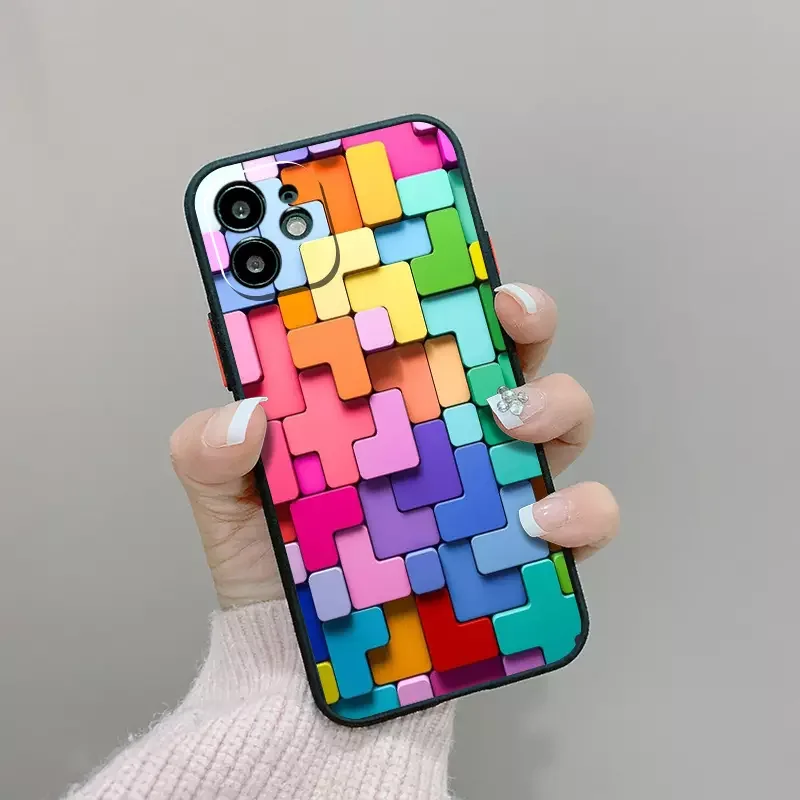 

Phone Case For iPhone 12 11 Pro Max 13 Mini X XS XS Max XR 7 8 SE 2020 6 6S Plus 3D Colorful Block Liquid Silicon Bumper Cover
