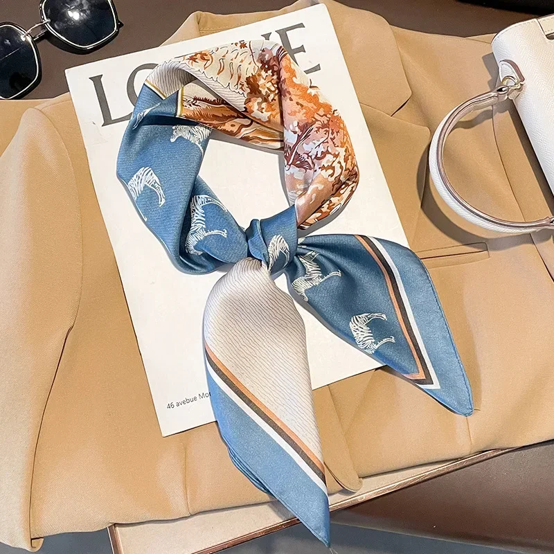 Модные шарфы для женщин шаль Шелковый Атласный хиджаб с принтом лошадей женский