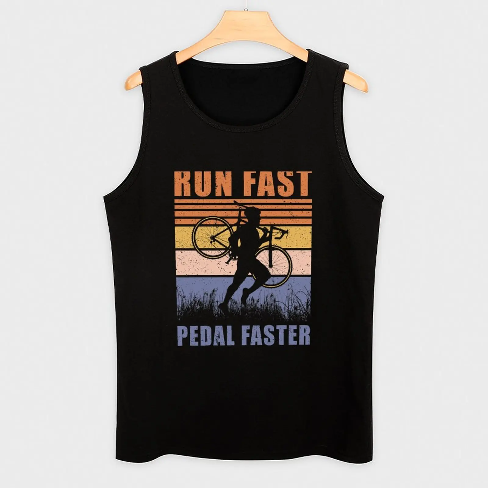 Фото Майка для велосипедистов с минималистичным принтом: Cyclocross Run Fast Pedal Faster Gravel Bicycle Cyclist Gift Tank Top, простой графический дизайн, без рукавов №3