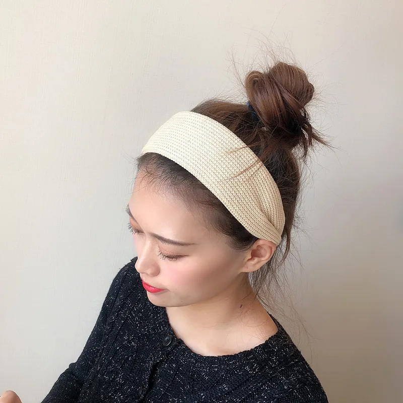 

Korean Girls Wide Waffle Knitted Hairbands Winter Solid Crochet Headbands Hair Hoops for Ladies Women Bezel Hair Accessories