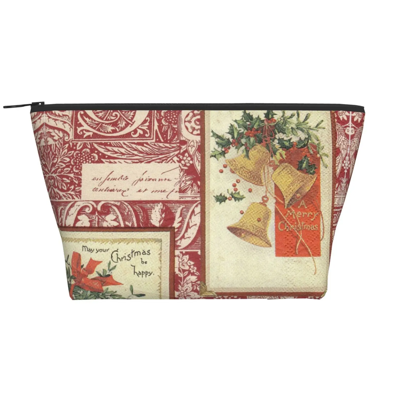 

Retro Christmas Bells Tote Bag Trapezoid Daily Storage Bag Polyester Holiday Headphone Bag Makeup Ziplock Bag Bathroom Organizer