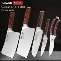 TURWHO 5 Piece High Quality German 1.4116 Stainless Steel Japanese Kitchen Chef Knife Set and Scissors with Pakka Handle