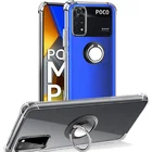 поко x3 про нфс Силиконовый Чехол для Poco X3 NFC прозрачный чехол Xiaomi Poco X3 чехол задняя Противоударная крышка Poco F2 C31 Pocco F3 Poko M3 Case Poco X4 Pro 5g Металлический держатель кольца чехлы покофон x 3