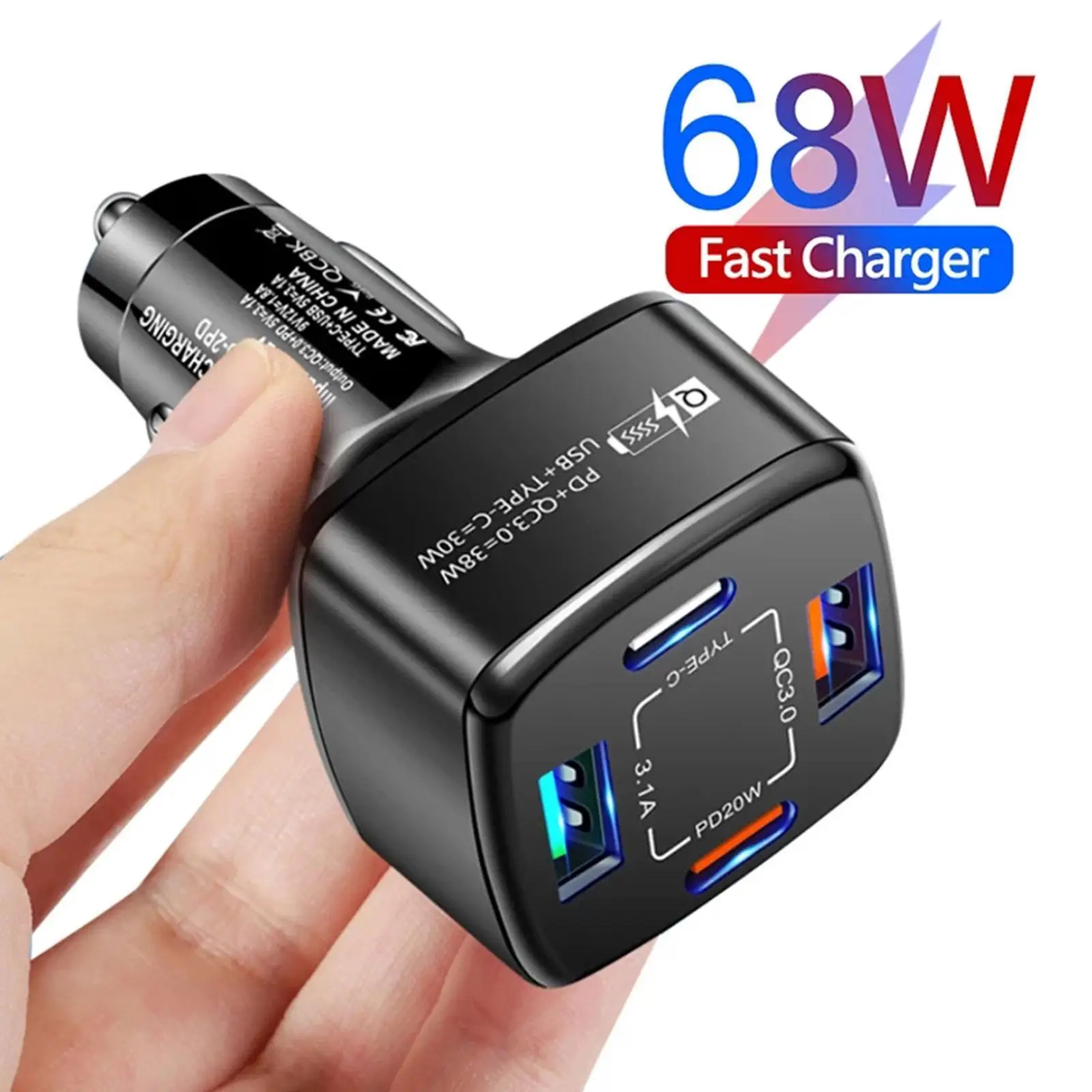 

Автомобильное зарядное устройство QC3.0 с 4 портами, 4 порта USB