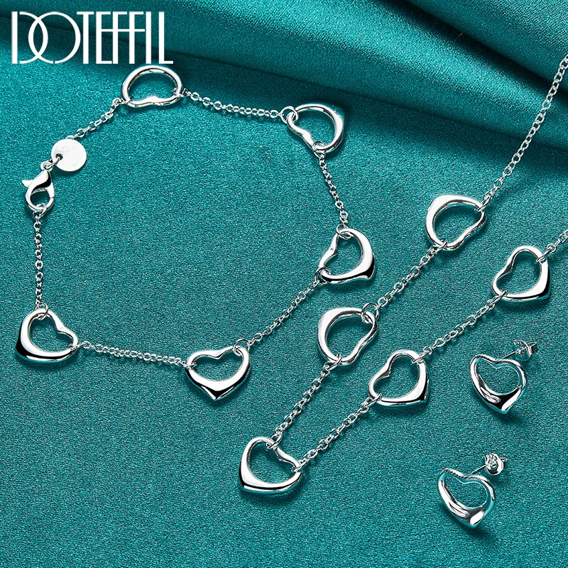 

DOTEFFIL 3pcs 925 Sterling Silver Heart Earring Necklace Bracelet Set For Woman Man Engagement Party Fashion Charm Jewelry