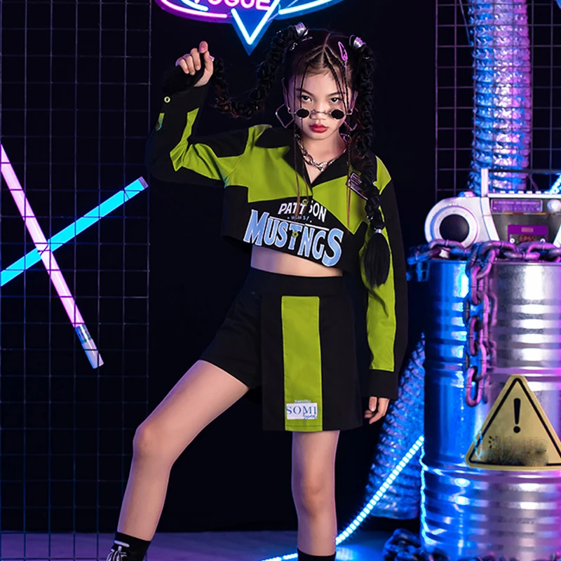 

Детские костюмы для бальных танцев в стиле хип-хоп, детская юбка с длинным рукавом, одежда в стиле K-POP, одежда для джазовых представлений, сценическая одежда DQL8229