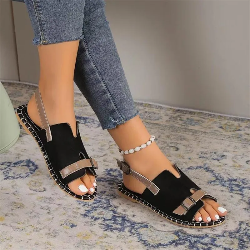 

Brown Sandals Women's Platform Color Block Summer New First Layer Cowhide Muffin Foam Bottom Casual Vintage Roman Black Shoes