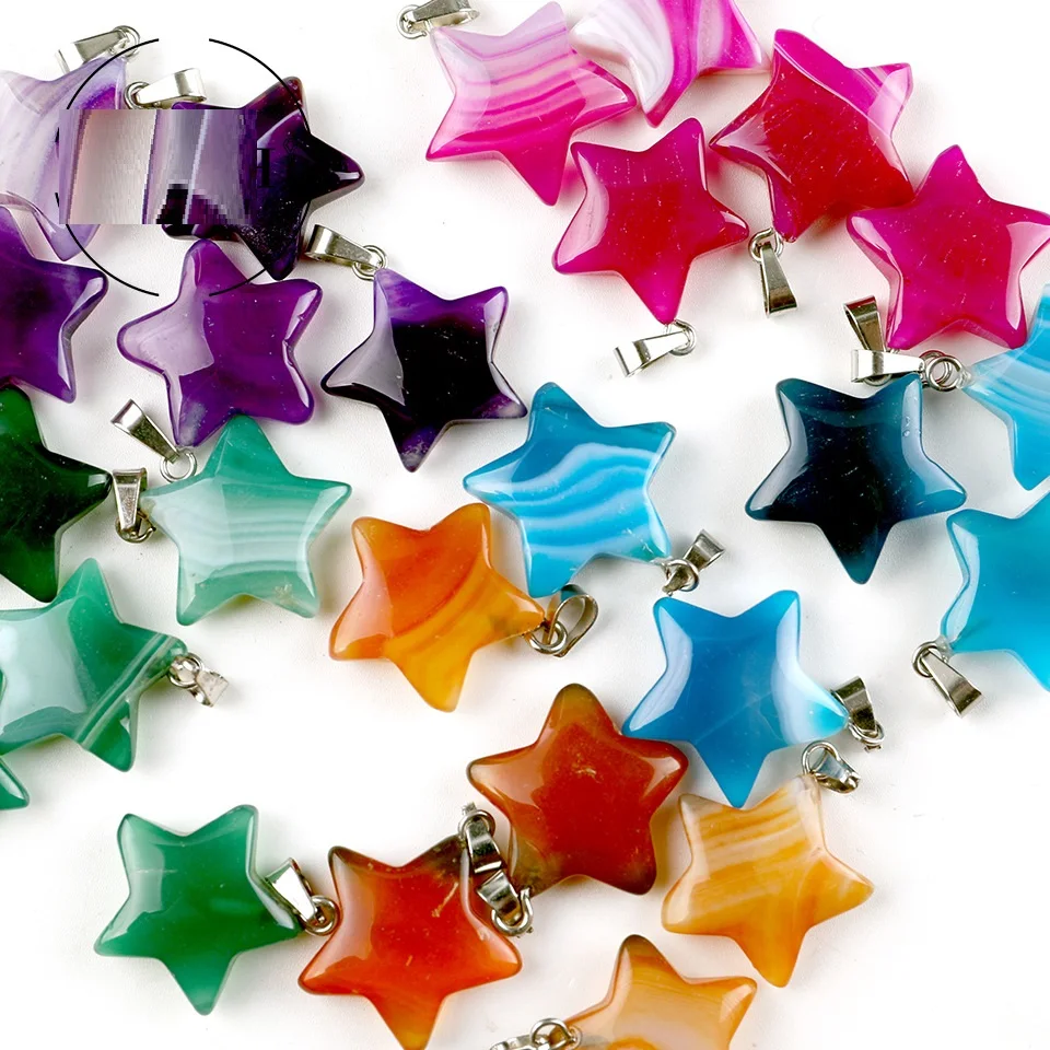 

20pcs Striped Agates Star Shape Healing Crystal Stone Pendants Pink Purple Drop Charms Jewelry Making Wholesale
