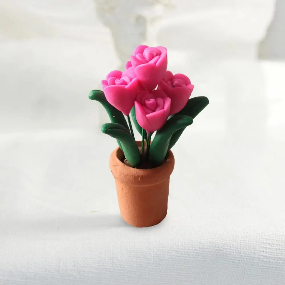

Practical Nice-looking Lightweight Miniature Dollhouse Tulip Potted Plant Clay Miniature Tulip Model Play House Accessories