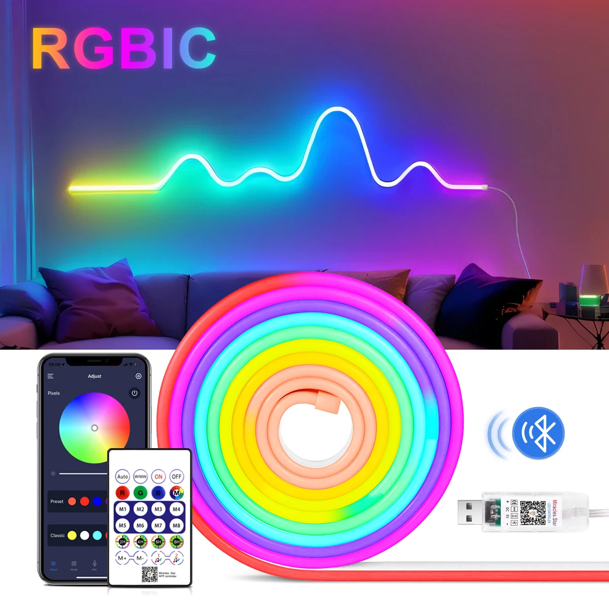 

RGBIC Неоновые Светодиодные Ленты CHNAITEKE 1-5М