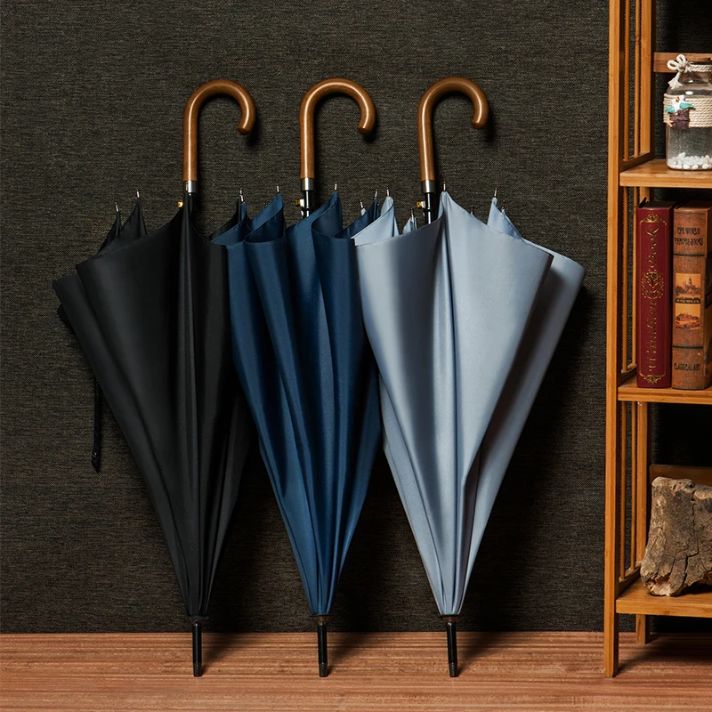 

Long Handle Umbrella Men Women Sunshine Large Double Layer Strong Windproof Luxury Wooden Handle Paraplu Men Business SY205