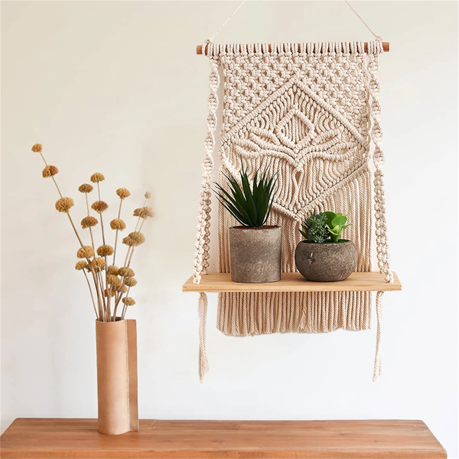 

Nordic Style Handmade Woven Wall Hanging Tapesrty Floating Shelf Living Room Bedroom Dorm Boho Home Decor Bohemian Wall Hangings