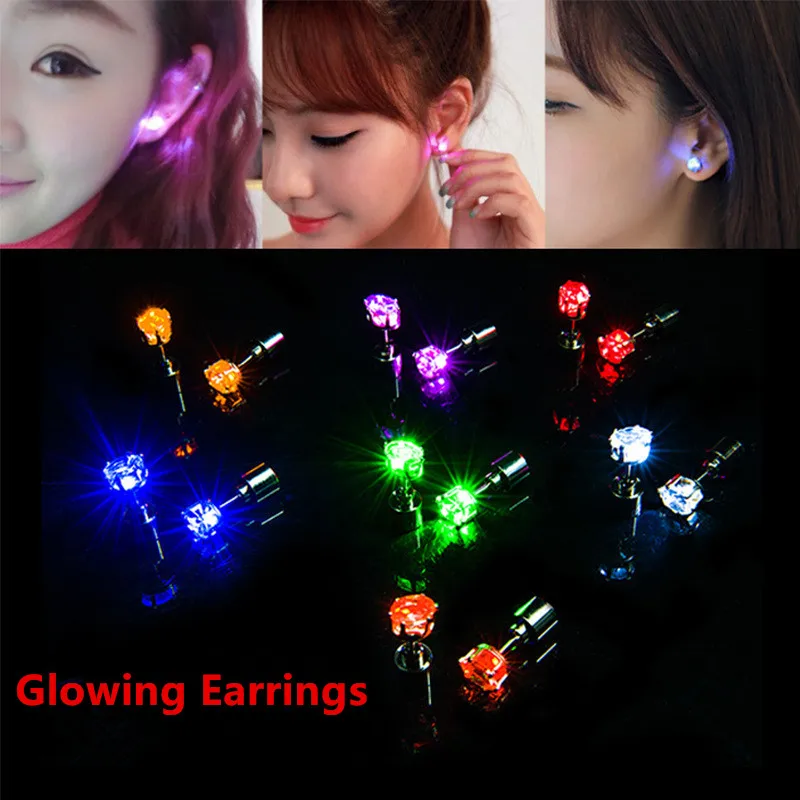 

New Fashion Korean Diamond Led Light-emitting Earrings Bar KTV Nightclub Trend Luminous Flashing Earrings For Man Women Couples