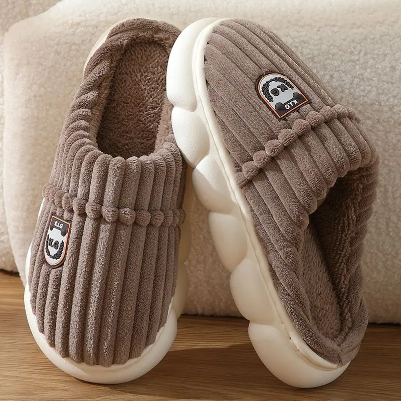 

Soft Plush Men House Slippers Warm Winter Indoor Shoes Platform Cloud Slipper Thick Sole Males Home Cotton Slides