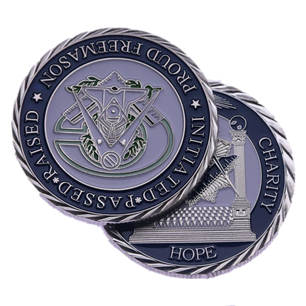 

Master Mason Masonic Gift-Faith Hope Charity Silver Plated Proud Freemason Challenge Coin