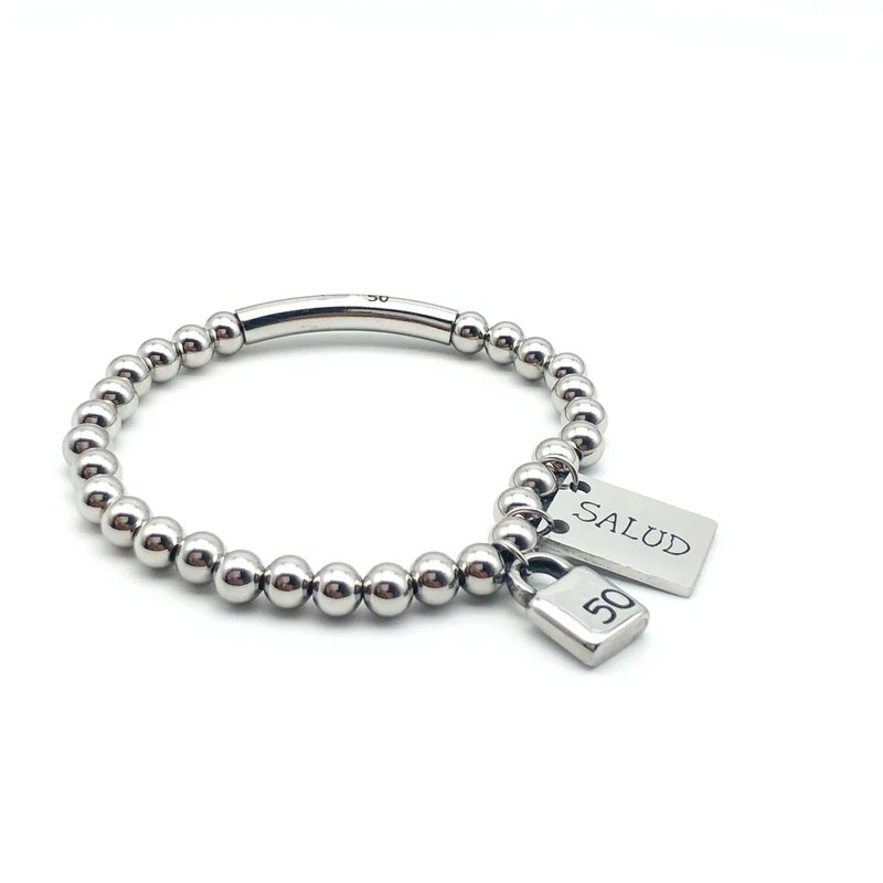 

Fashion Stainless Steel Key 50 Lock 6mm Brand Pendant Bracelet Beads Chain UNO Jewelry For Women Men