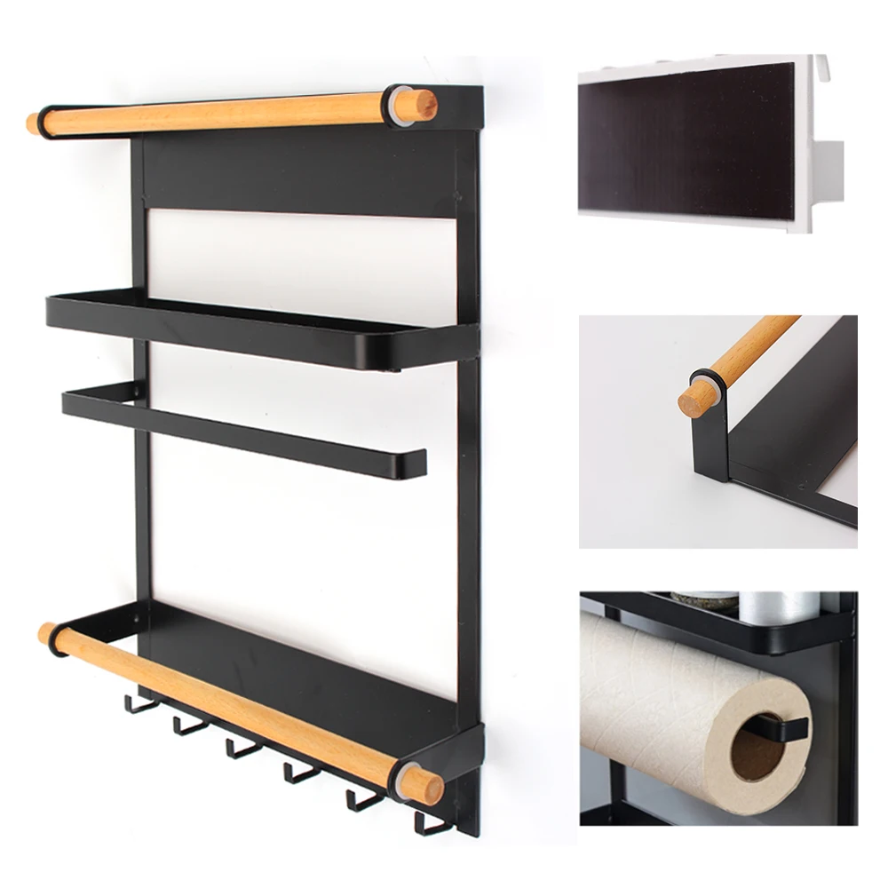 

No Drilling Wall-mounted Kitchen Organizer Decorative Shelves Metal Storage Rack Spice Hang Racks Magnet Fridge Shelf
