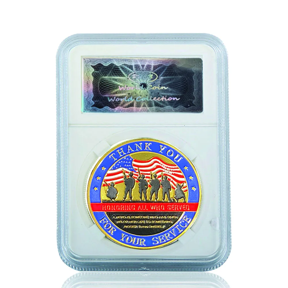 

US Military Honoring All Who Served Veterans Proud Of You Metal Copper Challenge Coin Collections With Case