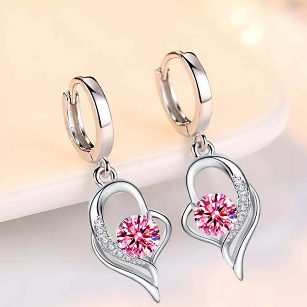 925 Sterling Silver New Woman Fashion Jewelry High Quality Blue Pink White Purple Crystal Zircon Hot Selling Earrings images - 6