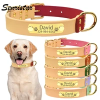 personalized genuine leather dog name collar for small medium large dog custom engraved durable cowhide nameplate pet dog collar