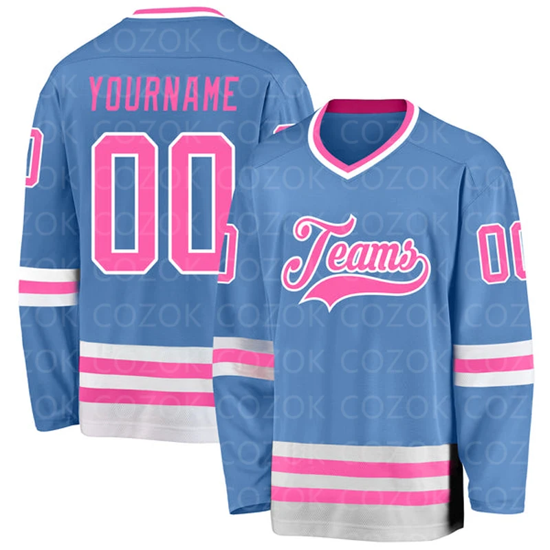 

Custom Blue Pink Hockey 3D Print You Name Number Men Women Ice Hockey Jersey Competition Training Jerseys