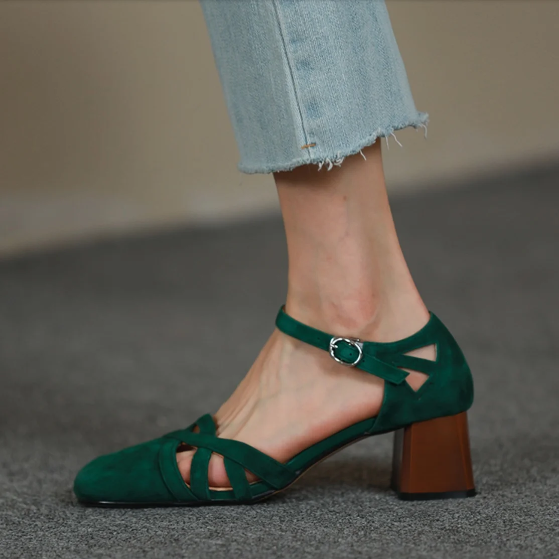 

43 Summer Size Gladiator Sandal Roman Style Women Kidsuede Female Retro One Strap Vintage Buckle Shoes On Square Heel 5CM