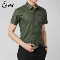 euow tops 2022 summer brand fashion causal cotton lapel short sleeve shirts high quality work wear fitted mens clothing m 5xl
