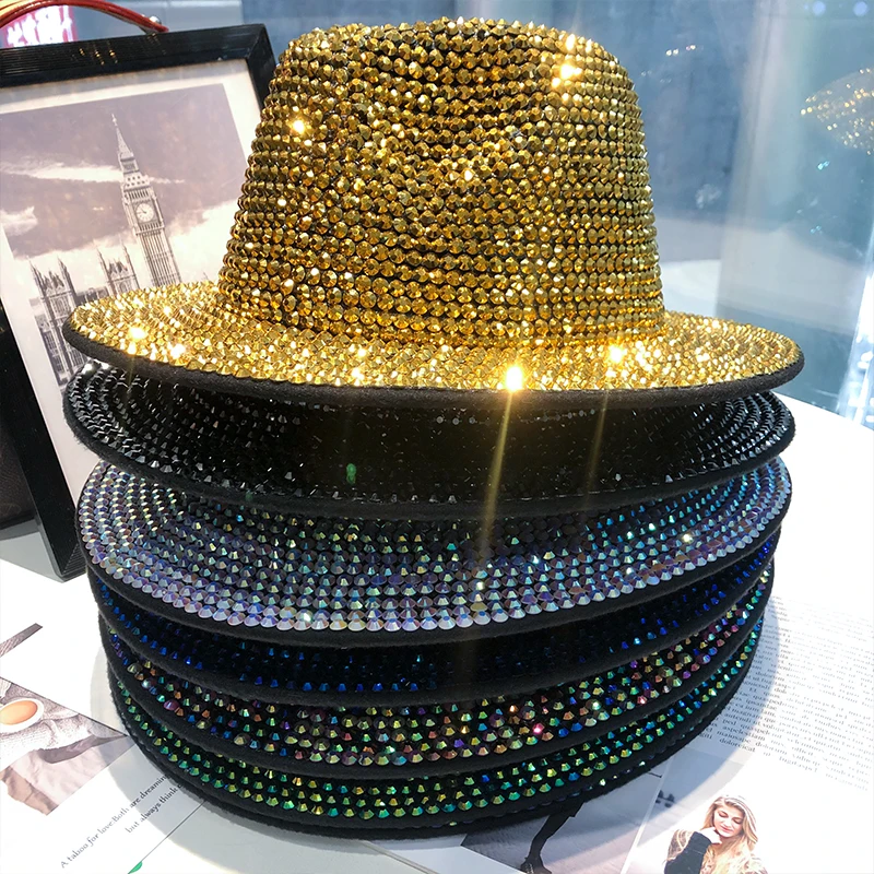 

Autumn and winter fashion rhinestone elegant jazz hat British vintage versatile ladies top hat trend