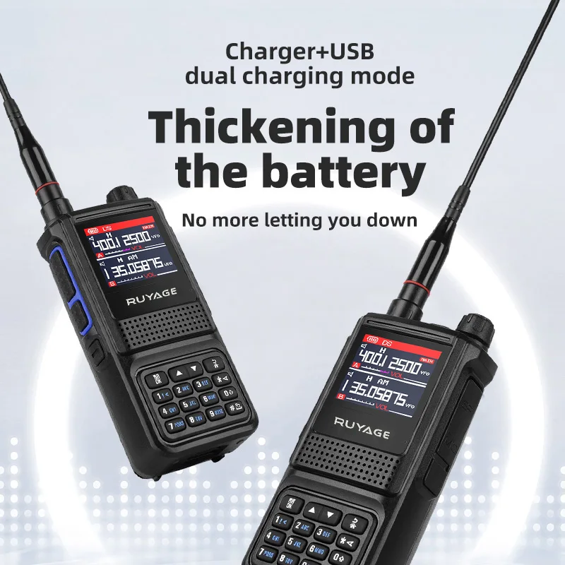 Ruyage UV1D 5W 6 Bands Amateur Ham Two Way Radio Station 256CH Air Band Walkie Talkie NOAA LCD Color Police Scanner Aviation