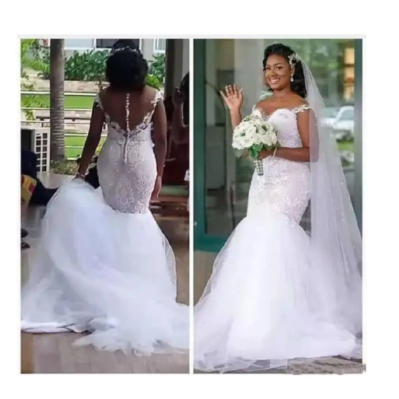 

Белые свадебные платья с юбкой-годе для церкви, Тюлевое кружевное платье невесты с жемчугом 2023 на заказ