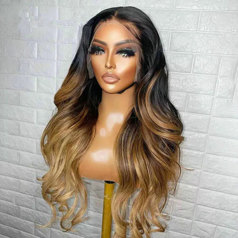

Natural Preplucked 26” Long Ombre Honey Blonde Body Wave 13*6 Lace Wig For Black Women European Remy Human Hair Soft Jewish
