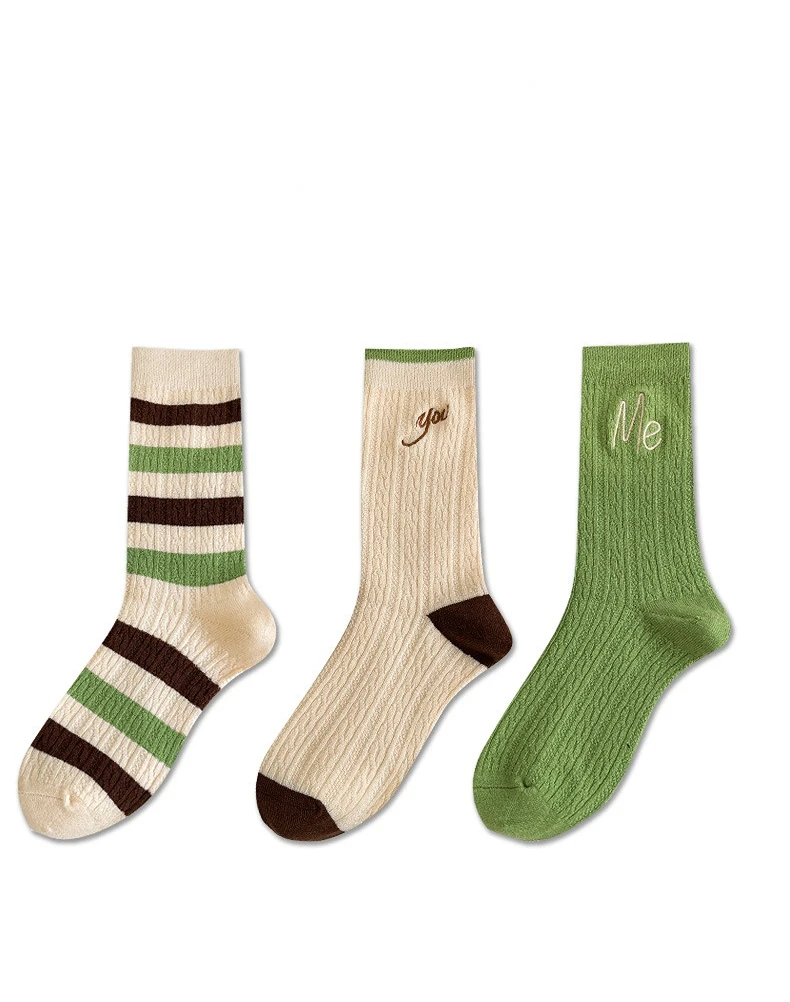 

Осенне-зимние женские носки, шерстяные зеленые полосатые носки в простом стиле, теплые и удобные дышащие носки, милые носки