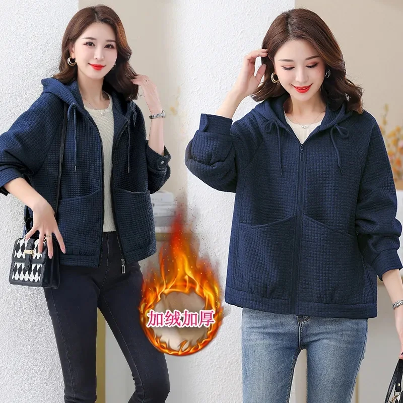 Женский короткий свитер с бархатной подкладкой свободная куртка хлопковой