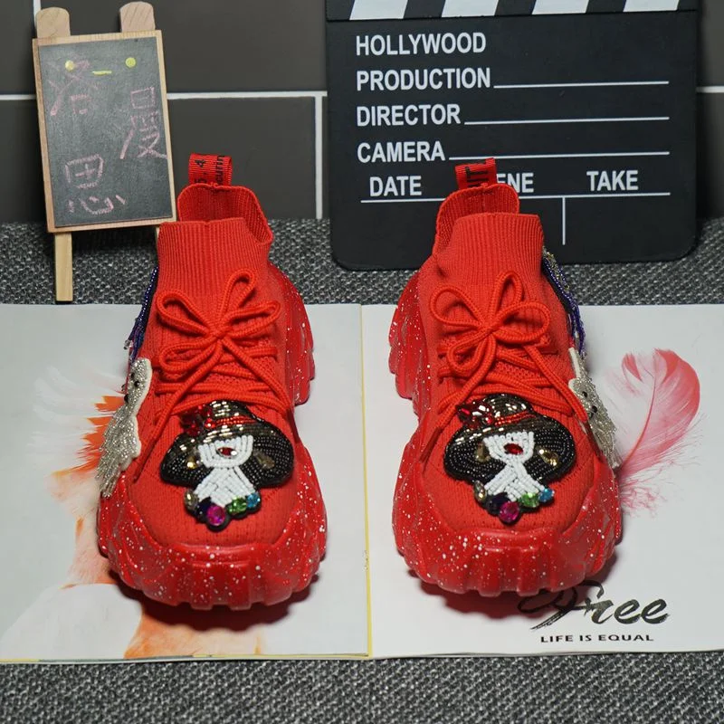 

Thick-soled heavy industry high-top sports casual shoes Chichao brand stretch knitted shoes comfortable casual shoes 35-40